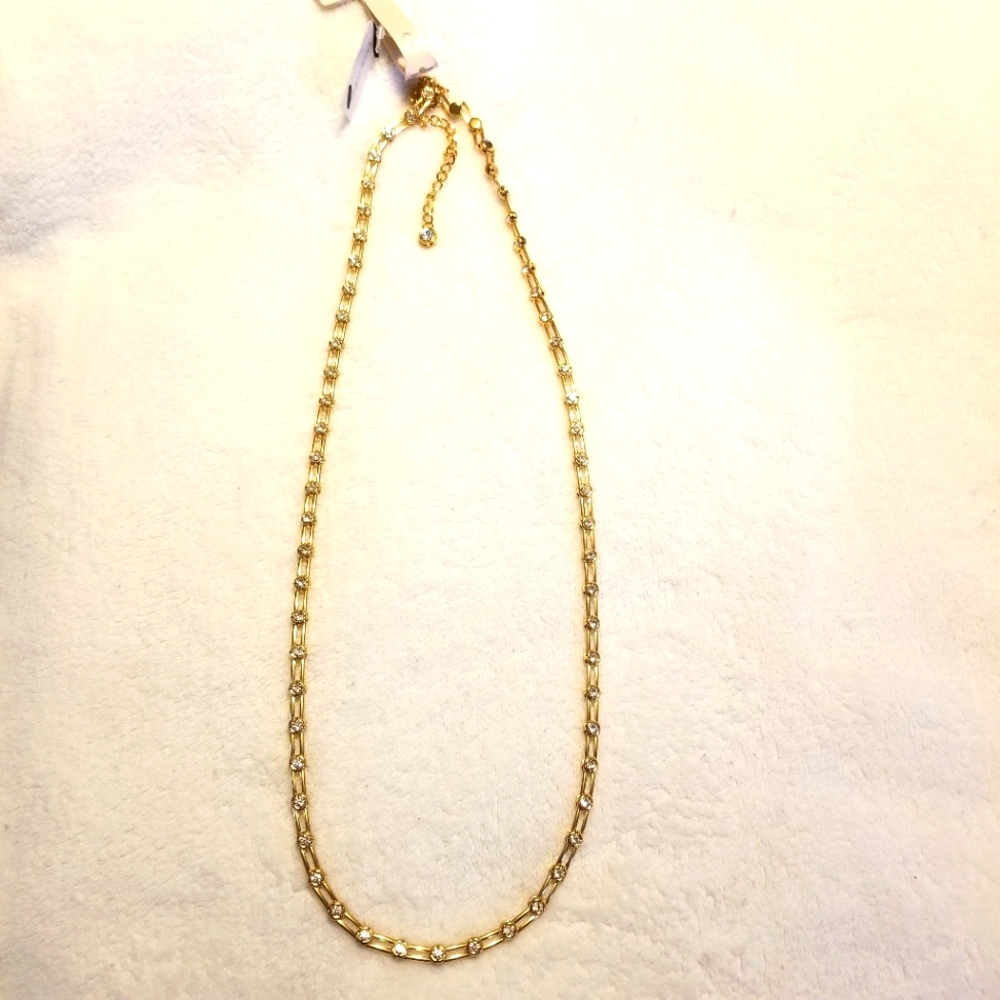 Casual Corner New Gold Tone Necklace with Clear Stones 36" Long